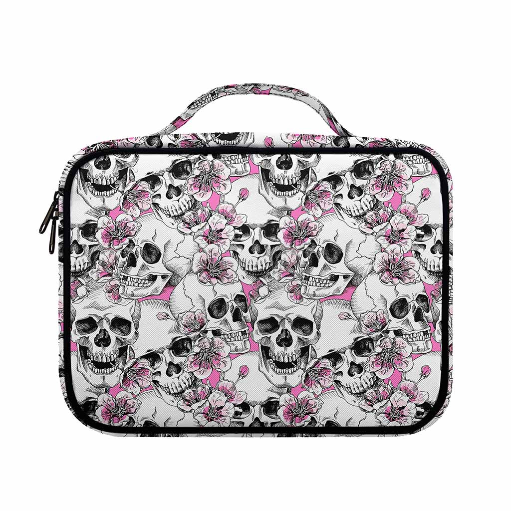Pink Flowers Skull Pattern Print Briefcase Bible Bag