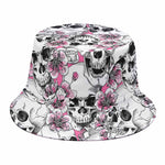 Pink Flowers Skull Pattern Print Bucket Hat