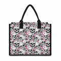 Pink Flowers Skull Pattern Print Canvas Tote Bag