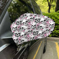 Pink Flowers Skull Pattern Print Car Side Mirror Covers