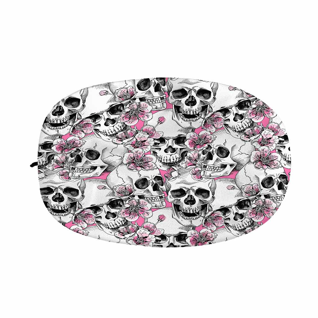 Pink Flowers Skull Pattern Print Car Side Mirror Covers
