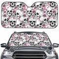 Pink Flowers Skull Pattern Print Car Windshield Sun Shade