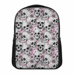 Pink Flowers Skull Pattern Print Casual Backpack