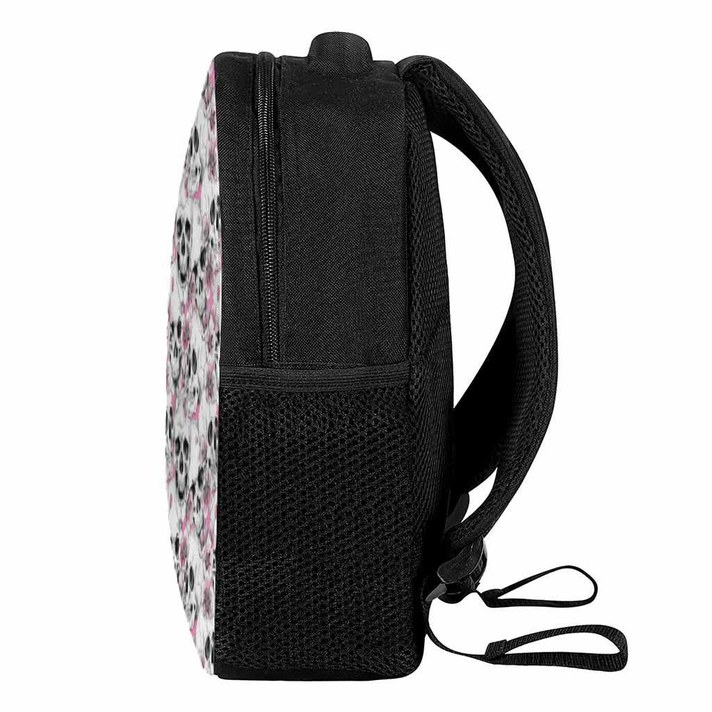 Pink Flowers Skull Pattern Print Casual Backpack