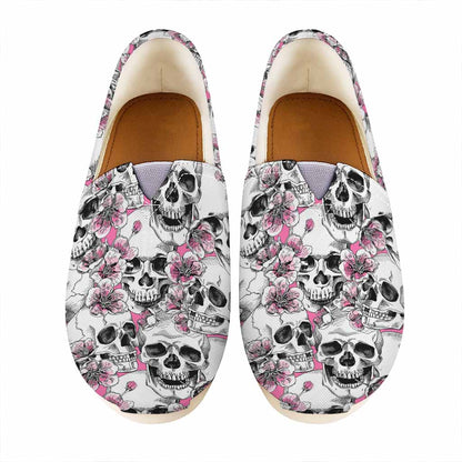 Pink Flowers Skull Pattern Print Casual Shoes