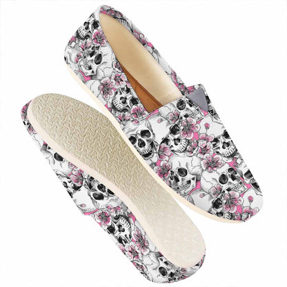 Pink Flowers Skull Pattern Print Casual Shoes