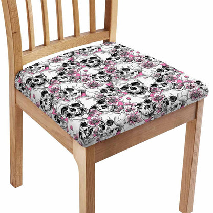 Pink Flowers Skull Pattern Print Chair Cushion Cover