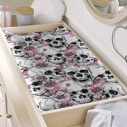 Pink Flowers Skull Pattern Print Changing Pad Cover