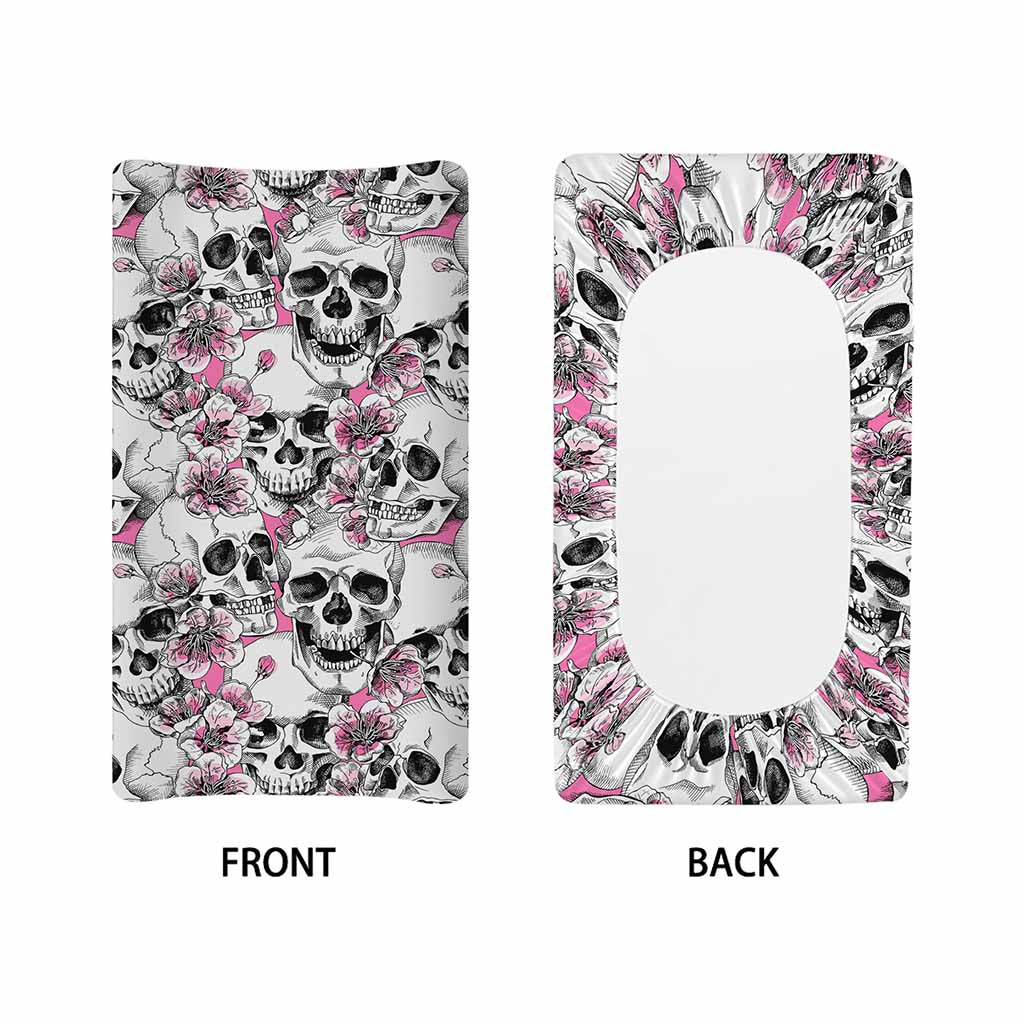 Pink Flowers Skull Pattern Print Changing Pad Cover