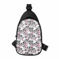Pink Flowers Skull Pattern Print Sling Bag
