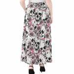 Pink Flowers Skull Pattern Print Chiffon Maxi Skirt