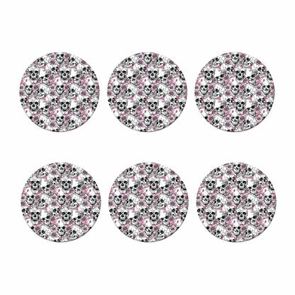 Pink Flowers Skull Pattern Print Coaster Set