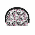 Pink Flowers Skull Pattern Print Coin Purse