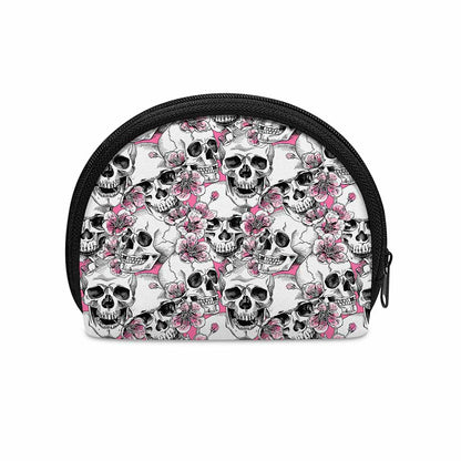Pink Flowers Skull Pattern Print Coin Purse