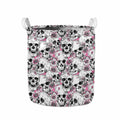 Pink Flowers Skull Pattern Print Collapsible Laundry Basket