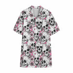 Pink Flowers Skull Pattern Print Cotton Hawaiian Shirt
