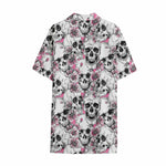 Pink Flowers Skull Pattern Print Cotton Hawaiian Shirt