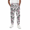 Pink Flowers Skull Pattern Print Cotton Sweatpants