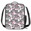 Pink Flowers Skull Pattern Print Crossbody Lunch Bag