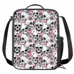Pink Flowers Skull Pattern Print Crossbody Lunch Bag