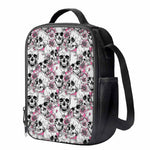Pink Flowers Skull Pattern Print Crossbody Lunch Bag