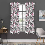 Pink Flowers Skull Pattern Print Curtain