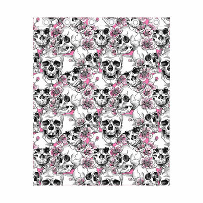 Pink Flowers Skull Pattern Print Curtain