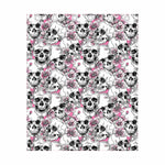 Pink Flowers Skull Pattern Print Curtain