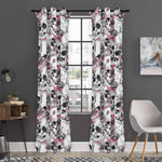 Pink Flowers Skull Pattern Print Curtain
