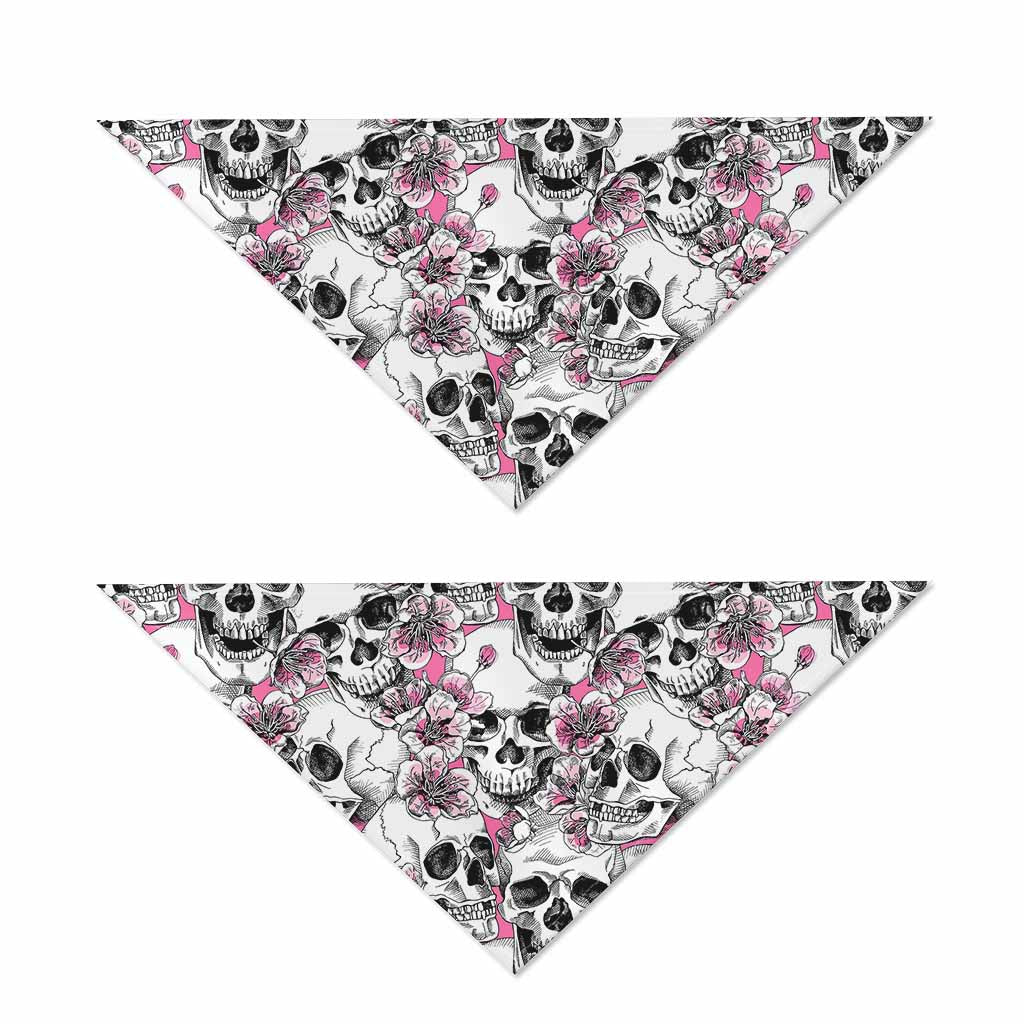 Pink Flowers Skull Pattern Print Dog Bandana