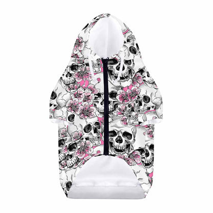 Pink Flowers Skull Pattern Print Dog Zip Up Hoodie