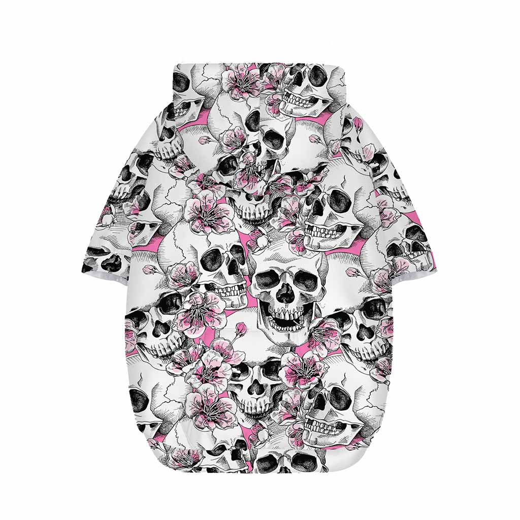 Pink Flowers Skull Pattern Print Dog Zip Up Hoodie