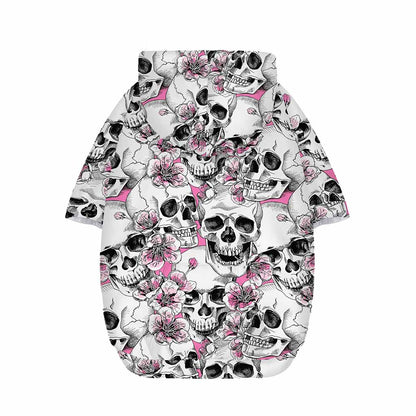 Pink Flowers Skull Pattern Print Dog Zip Up Hoodie