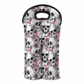 Pink Flowers Skull Pattern Print Double Neoprene Wine Tote