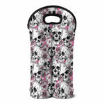 Pink Flowers Skull Pattern Print Double Neoprene Wine Tote