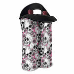 Pink Flowers Skull Pattern Print Double Neoprene Wine Tote