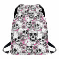 Pink Flowers Skull Pattern Print Drawstring Backpack