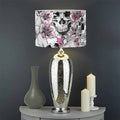 Pink Flowers Skull Pattern Print Drum Lamp Shade