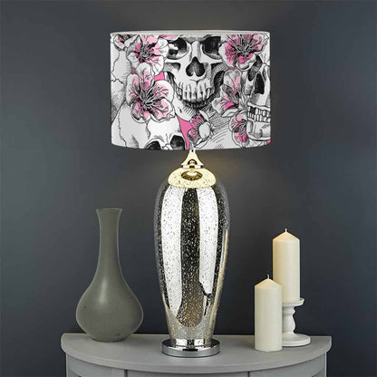 Pink Flowers Skull Pattern Print Drum Lamp Shade