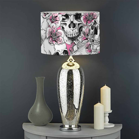 Pink Flowers Skull Pattern Print Drum Lamp Shade