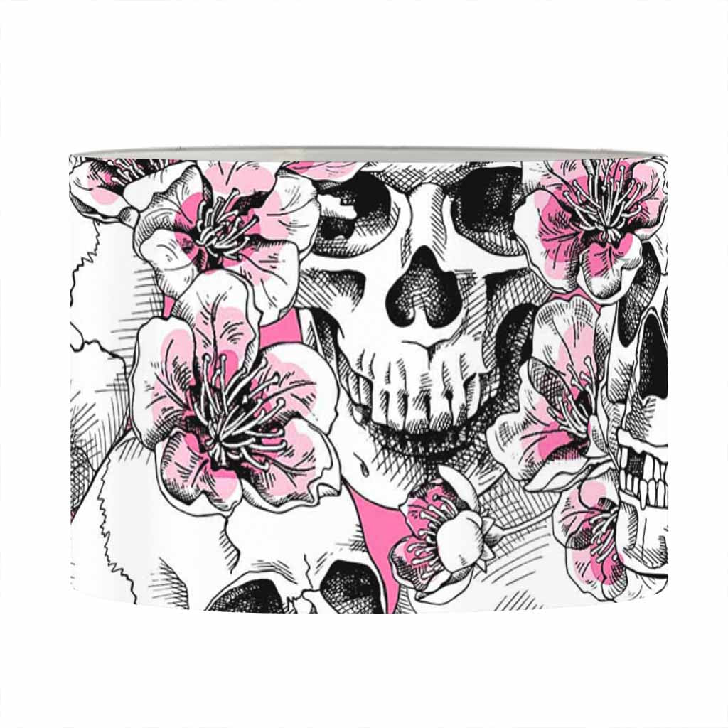 Pink Flowers Skull Pattern Print Drum Lamp Shade