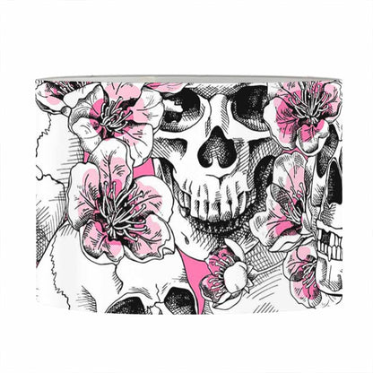 Pink Flowers Skull Pattern Print Drum Lamp Shade
