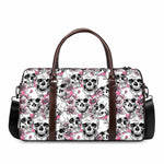 Pink Flowers Skull Pattern Print Duffle Bag