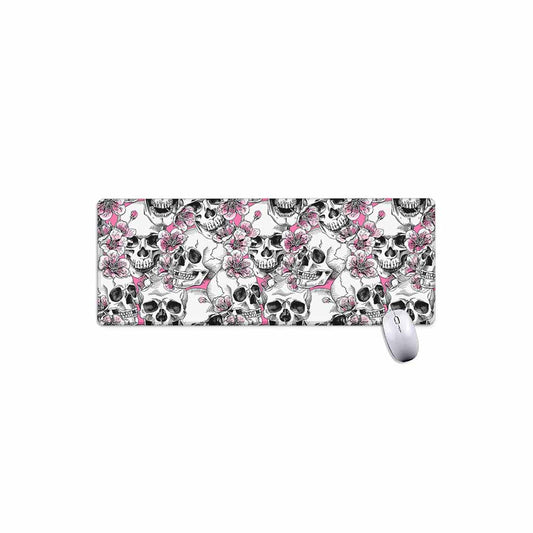 Pink Flowers Skull Pattern Print Extended Mouse Pad