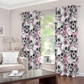 Pink Flowers Skull Pattern Print Extra Wide Grommet Curtains