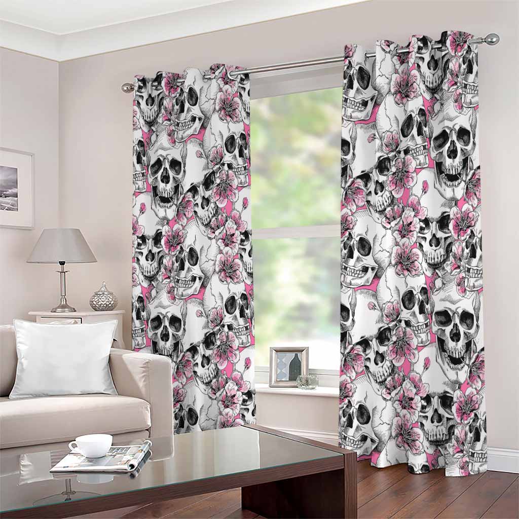 Pink Flowers Skull Pattern Print Extra Wide Grommet Curtains