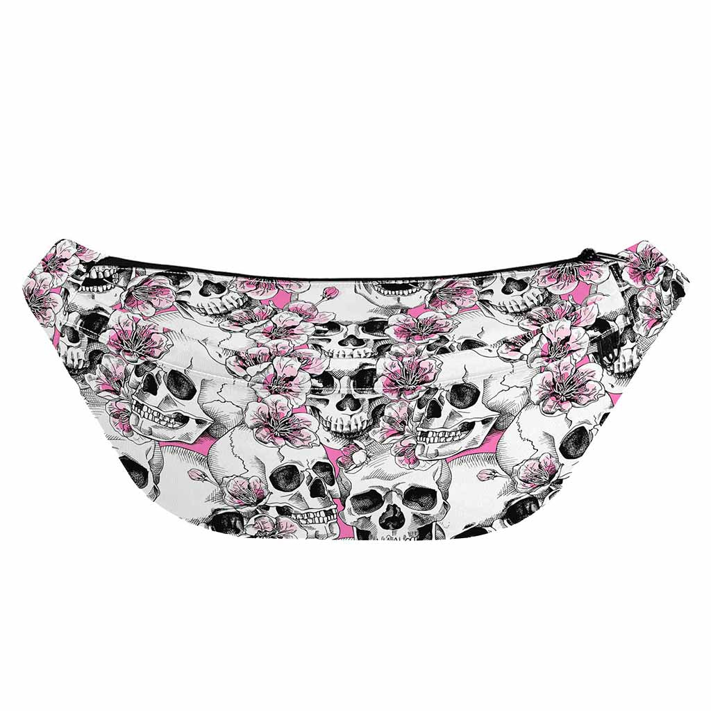 Pink Flowers Skull Pattern Print Fanny Pack