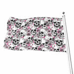 Pink Flowers Skull Pattern Print Flag