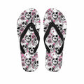 Pink Flowers Skull Pattern Print Flip Flops