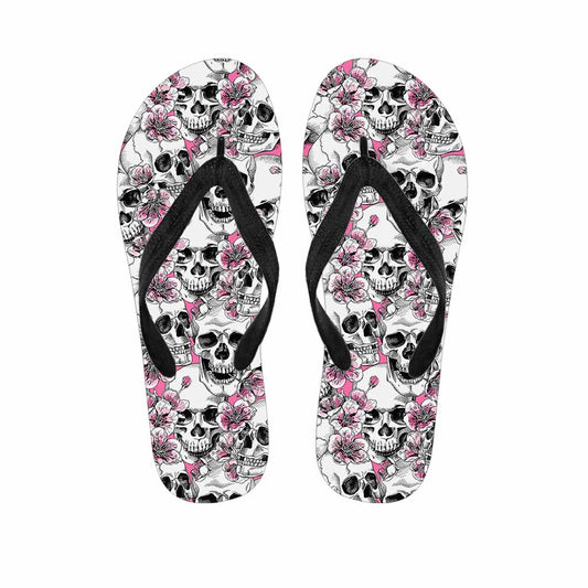Pink Flowers Skull Pattern Print Flip Flops
